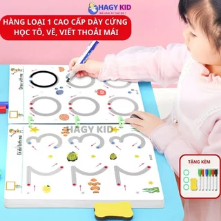 Combo Tập Tô Vẽ Thông Minh Tập Viết Xoá Được 64 Trang Tặng 6 Bút Hagykid,Học Liệu Montessori Đồ Chơi Giáo Dục Cho Bé