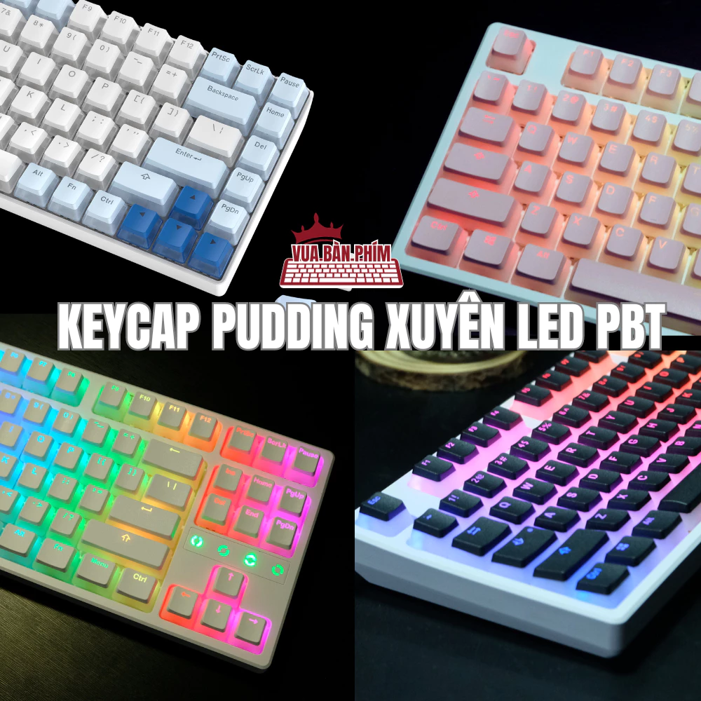 Bộ keycap xuyên led pudding profile OEM nhựa PBT double shot nhiều màu cực đẹp phù hợp với nhiều layout bàn phím
