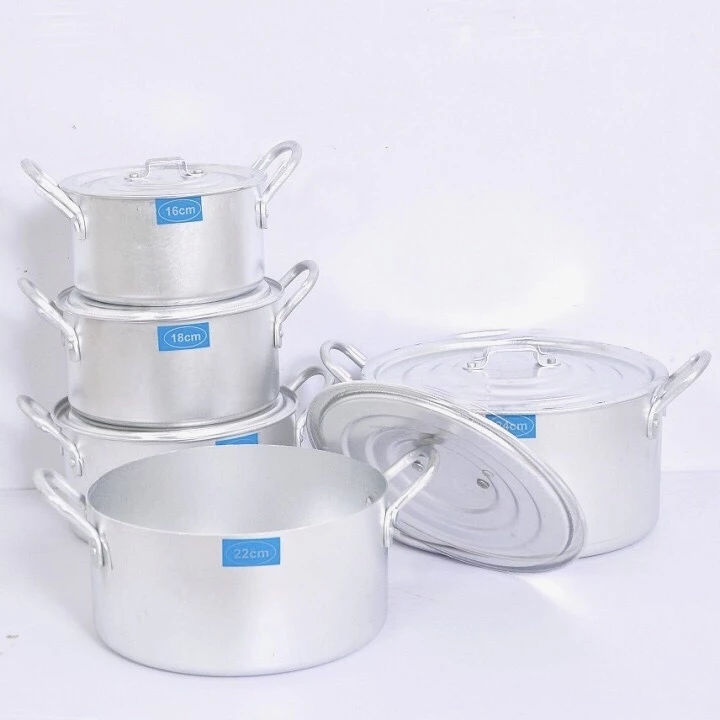 Bộ nồi nhôm TEM XANH cao cấp 5 cái hàng dày loại 1( 16cm 18cm 20cm 22cm 24cm ) - Hàng VNXK