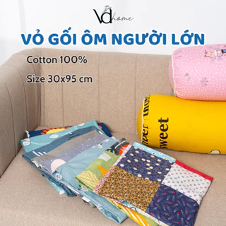 Vỏ gối ôm cotton lạnh 35x100cm vừa ruột gối ôm 70x100, áo gối ôm có khóa kéo bo kín 2 đầu - Vdhome