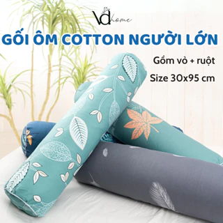 Gối ôm dài 95cm vải cotton 100% đã gồm vỏ ôm có khóa kéo tiện lợi kèm ruột gối ôm buộc dây 2 đầu VDhome