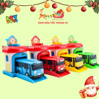 Bộ đồ chơi xe buýt Tayo the little bus, đồ chơi mẹ ôm con 2 trong 1 chạy quán tính kèm nhà đẩy cho bé thỏa sức vui chơi