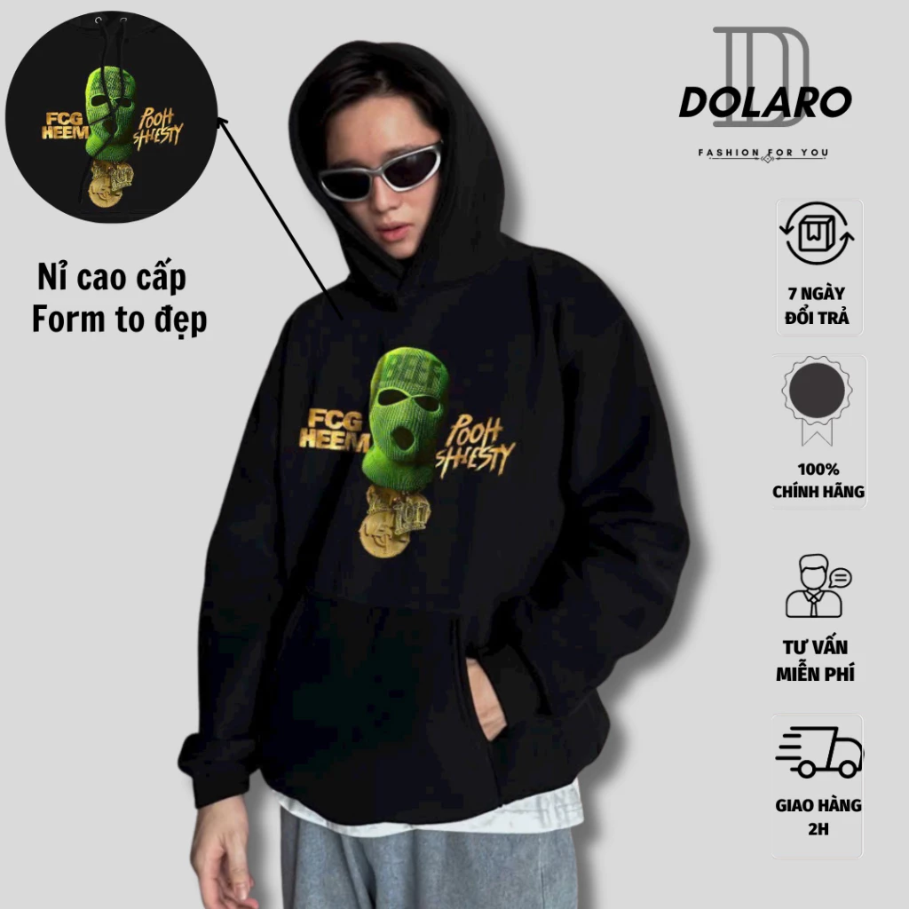 Áo khoác hoodie zip DOLARO trẻ trung vải nỉ bông cao cấp, chất liệu dày dặn kèm hoạt tiết chữ, có tag mác chính hãng
