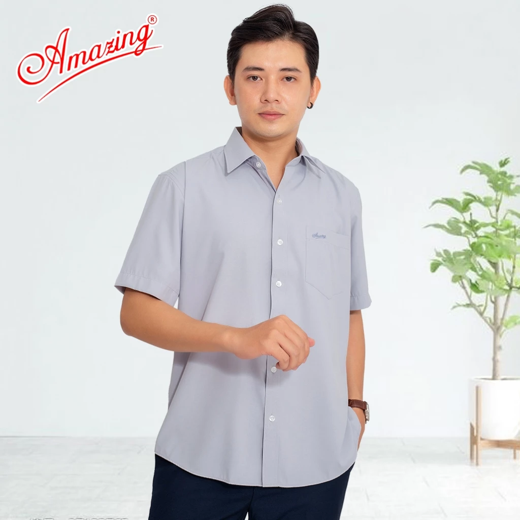 Áo so mi dành cho tuổi trung niên, có size lớn, form rộng, dáng suông, tay ngắn, hiệu Amazing