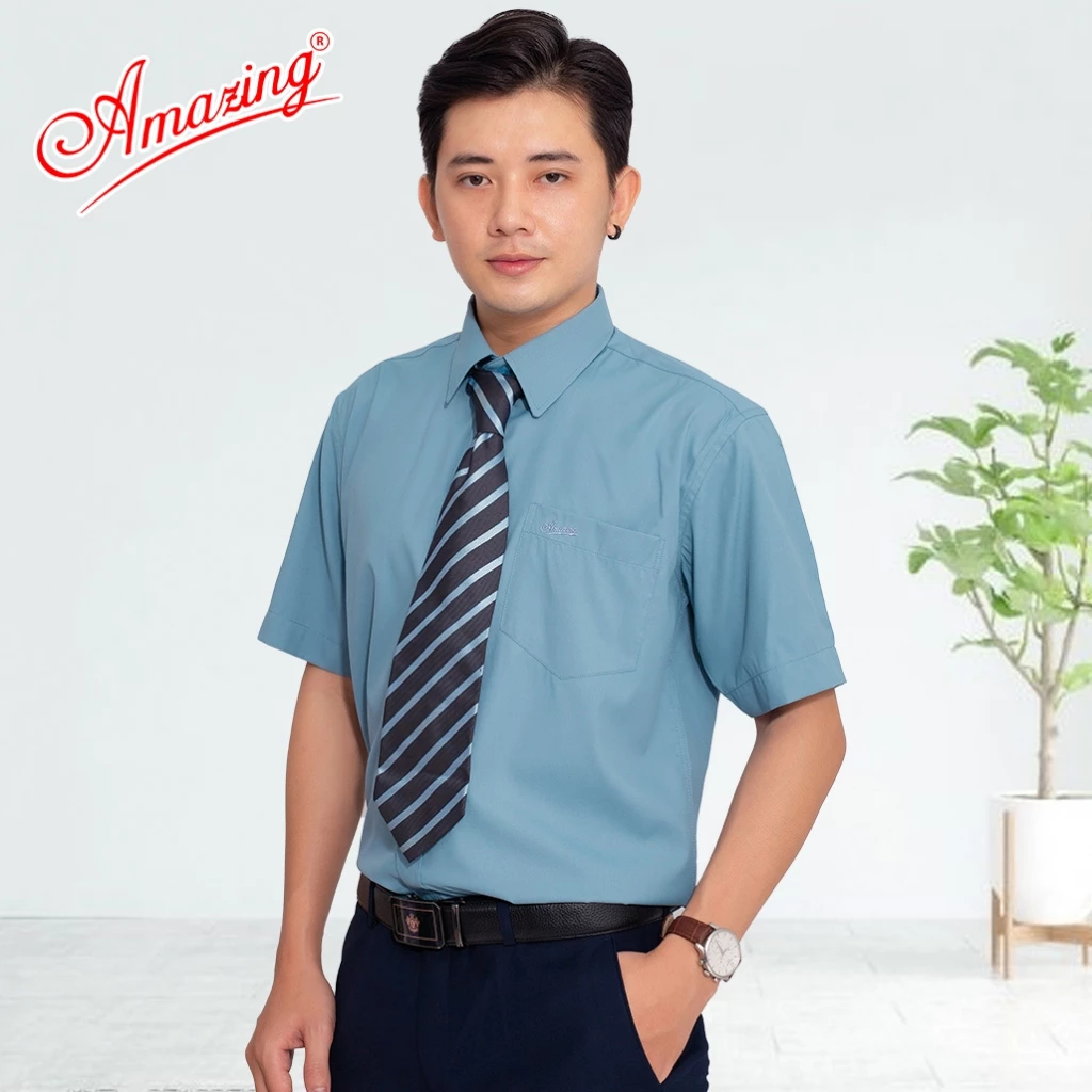 Áo sơ mi nam trung tuổi tay ngắn size đại tới 110kg, form rộng, phong cách công sở, Amazing
