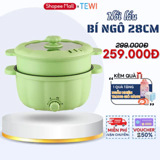 Nồi Lẩu Điện Đa Năng Bí Ngô 2 Tầng Có Tay Cầm Size 22Cm - 28Cm, Nồi Lẩu Gia Đình Dung Tích 4L Chiên, Sào, Nấu Cơm