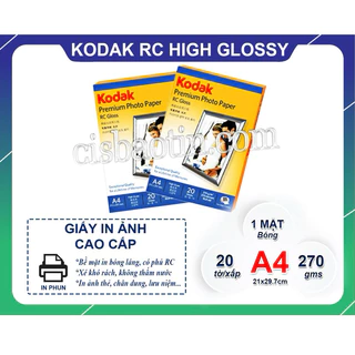 GIẤY IN ẢNH KODAK A4 RC HIGH GLOSSY 270G( XẤP 20 TỜ)