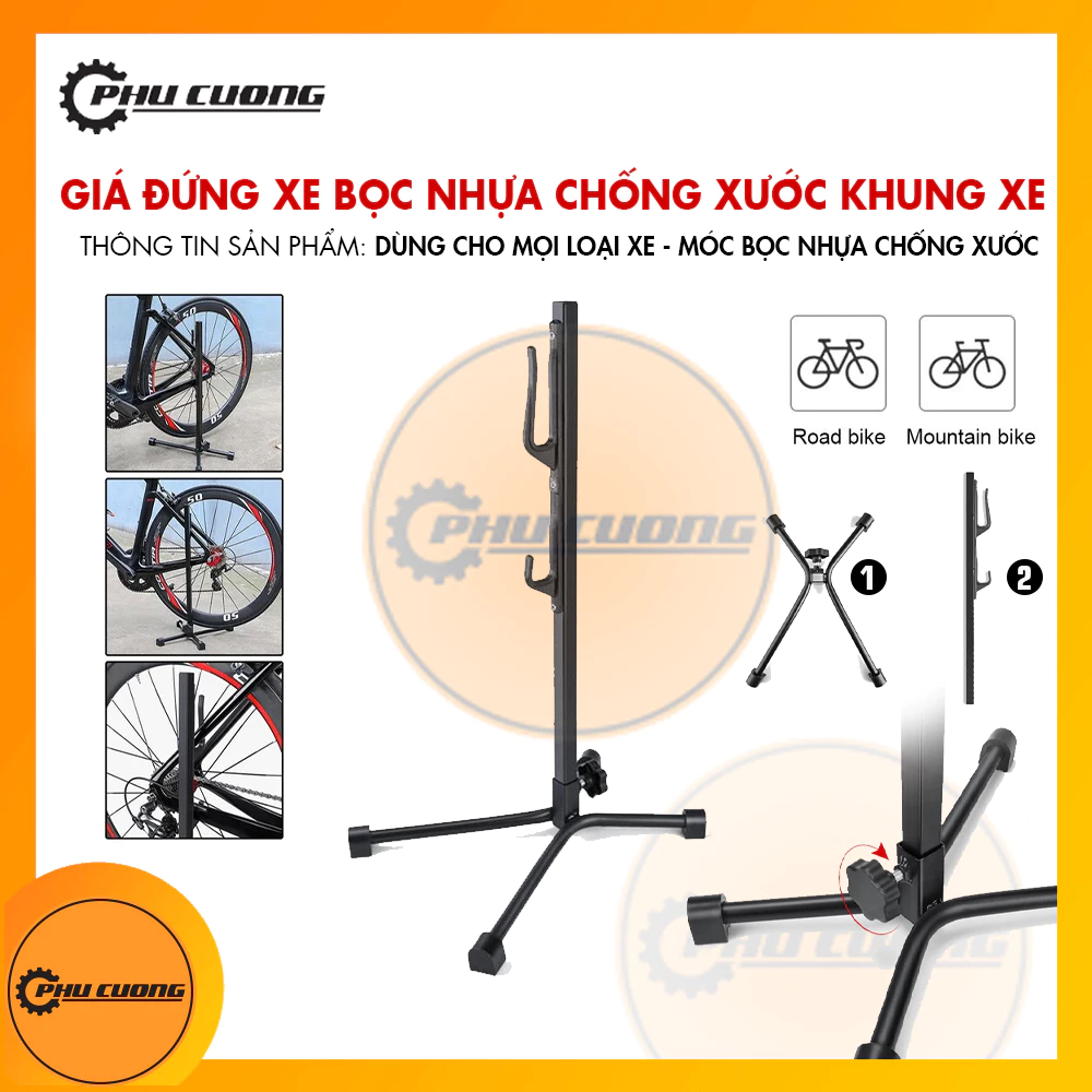 Giá Đứng 2 Móc Bọc Nhựa Bảo Vệ Khung Cho Xe Đạp Thể Thao - Treo Đứng Để Bảo Trì - Kiểm Tra Xe Đạp