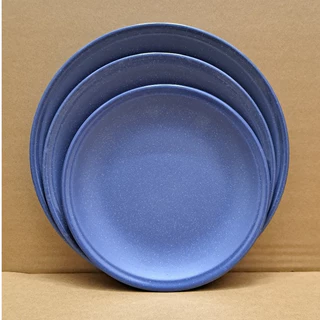 Dĩa tròn nhựa Melamine nhám xanh dương nhiều Size