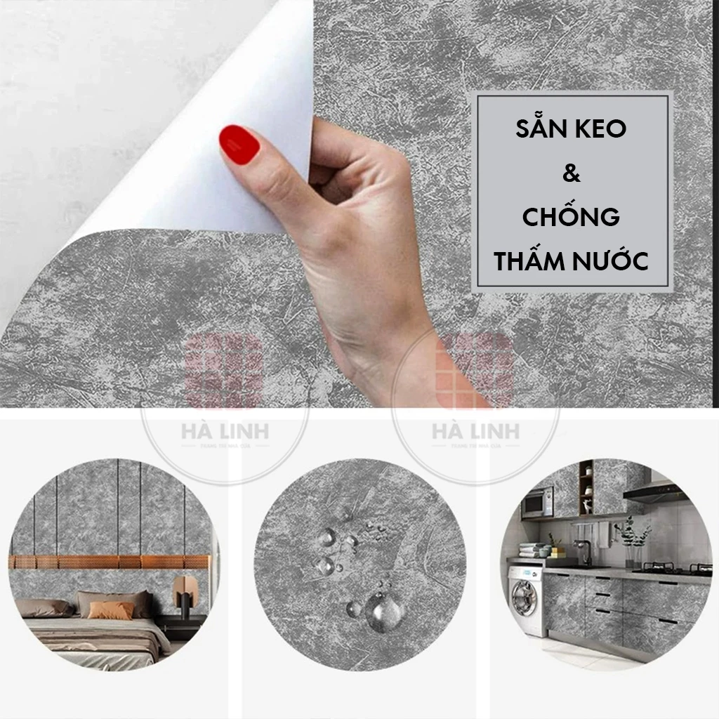 Giấy dán tường giả xi măng bê tông khổ 45cm x 10m có keo sẵn chống thấm nước