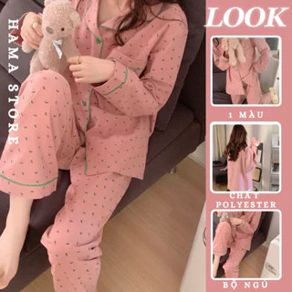 Đồ Bộ Ngủ Pijama Dài Tay Nữ Quần Áo Chất Lụa Polyester Họa Tiết Hoa Nhí Phong Cách Hàn Quốc- BND34