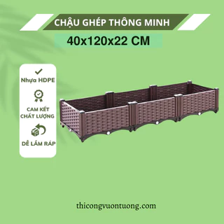 Chậu lắp ghép thông minh màu nâu 120x40x22cm QUANG ANH chậu nhựa trồng rau sạch tiện lợi