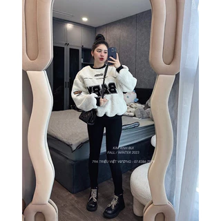 Áo Sweater nữ thêu logo BABY chất lông cừu dày dặn Áo nỉ cổ tròn nữ bo chun lông cừu hàng loại 1