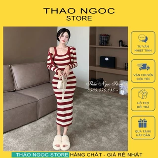 Set bộ len đầm body sọc áo khoác croptop hàng chuẩn mẫu QC! (có sẵn, hình thật) THẢO NGỌC STORE