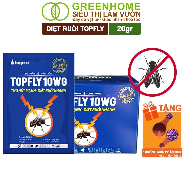 Thuốc Diệt Ruồi Greenhome, Topfly 10wg, Gói 20gr, Thu Hút Mạnh, Diệt Ruồi Nhanh, Hiệu Quả, An Toàn