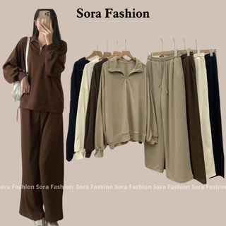 Set Bigsize Nữ Thu Đông Bigsize Sora Fashion,Set Bộ Nữ Áo Nỉ Tăm Cổ Khóa Kèm Quần Culottes Chất Liểu Nỉ Tăm 122