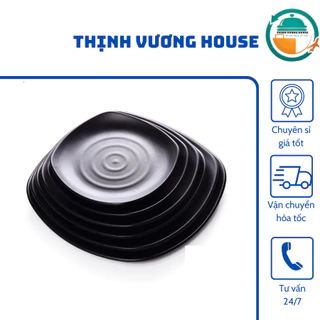 [Chuyên sỉ] Đĩa vuông vát 100% nhựa Melamine  Đen Nhám đủ size giá rẻ