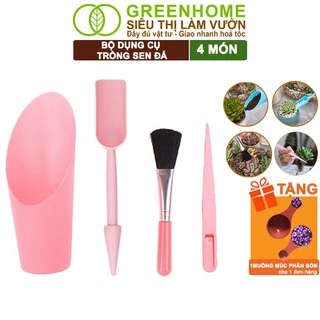 Dụng Cụ Làm Vườn Greenhome, Mini, 4 Món, Chuyên Trồng Sen Đá, Xương Rồng, Tiểu Cảnh, Màu Ngẫu Nhiên