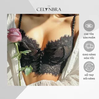 Áo bra ren mềm xuyên thấu sexy có gọng nâng ngực có mút phối hàng cúc giữa THE CELYNBRA - B08