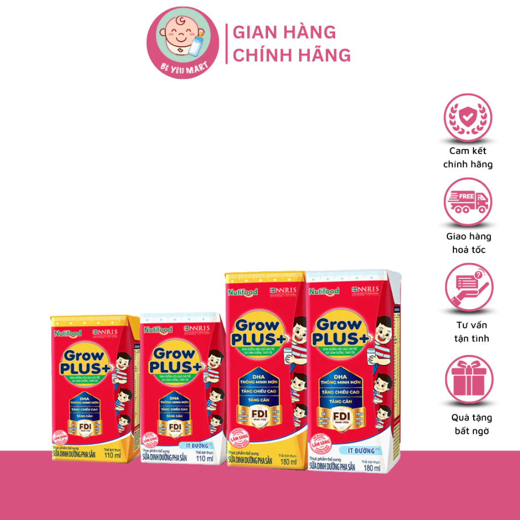 Thùng Sữa Bột Pha Sẵn Nutifood Growplus Đỏ+ Suy Dinh Dưỡng - Trên 1 Tuổi - Tăng Cân, Tăng Chiều Cao (48 Hộp X 110ml, 180