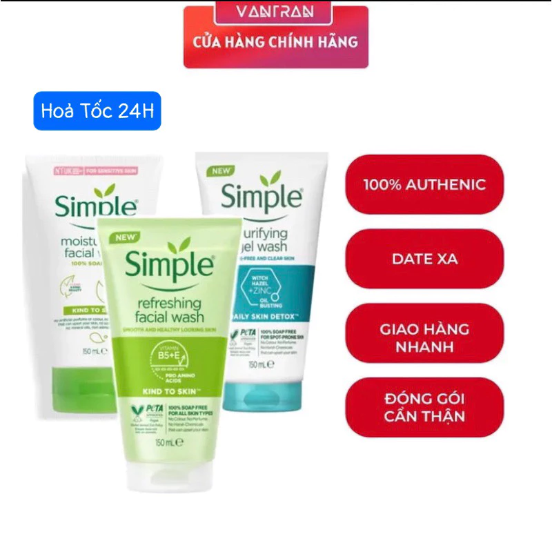 [ Mẫu Mới ] Sửa rửa mặt dạng gel Simple Refreshing Facial Wash 150ml