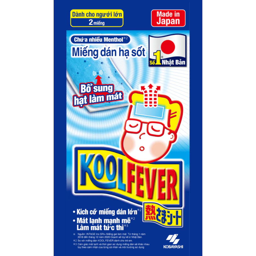 Miếng dán hạ sốt người lớn Kool Fever (Hộp 8 gói x 2 miếng)