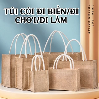 [CÓ QUAI XÁCH] Túi cói đựng Quần Áo chống nước Đa năng dùng đi chơi, đi làm, đi biển vải bố đứng form nhỡ màu trơn