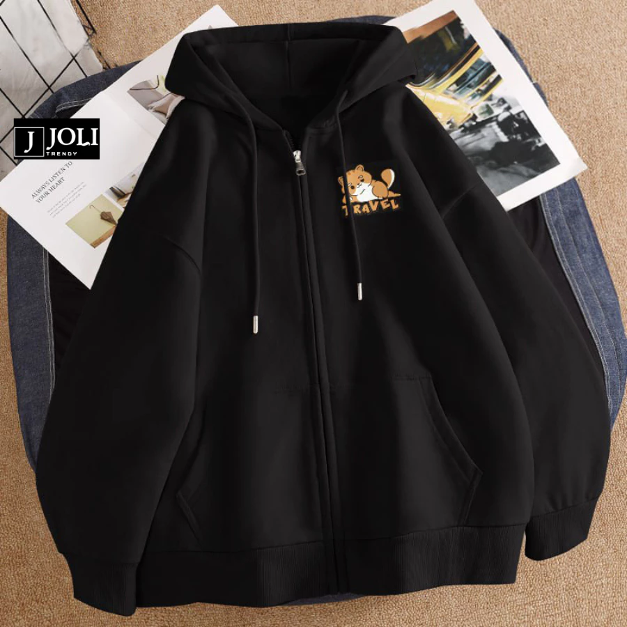 Áo Hoodie Zip, Áo Khoác Nam Nữ Unisex By JOLI Mã Travel Chất Nỉ Bông Form Rộng Mũ 2 Lớp