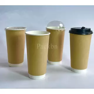 [Bán sỉ - Hoả tốc] 50 cốc giấy Kraft 2 Lớp 650ml 22oz kèm nắp dùng để đựng Trà, Coffe Nóng, Chống Bỏng...