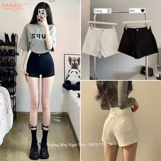 Quần đùi nữ cúc khóa thật túi trước sau cạp cao co giãn - Quần short lưng thun cao vải Umi ôm body đi biển tiệc ở nhà