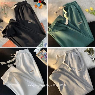 Quần tổ ong ống suông thêu chữ unisex có túi dáng quần Jogger nữ dây rút cạp chun co giãn dày mặc đi học ở nhà thể dục