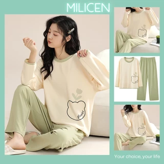 Bộ Đồ Ngủ Dài Tay MELICEN Họa Tiết Bắt Mắt Bộ Pyjama Thu Đông Chất Liệu Cotton Mã 1009