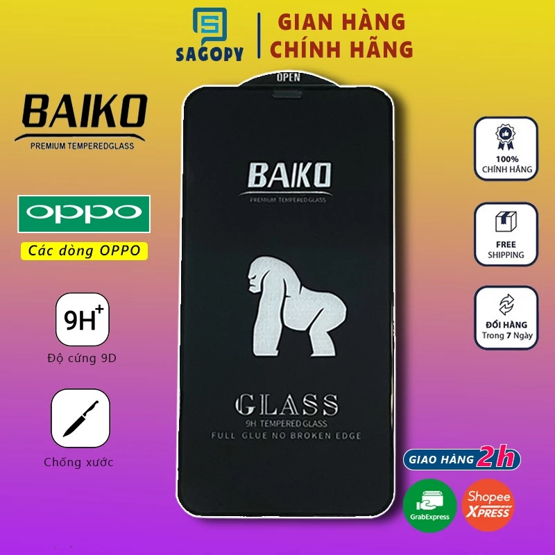 Kính cường lực Baiko Oppo Reno 7 8 Pro 8z 7 6 5 4 3 2f A17 A17K A16 A16K A15 A54 A55 A57 A77s A76 A95 A96 A94 A11 S P