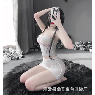 Váy ngủ / Set đồ ngủ 2 mảnh hình tim tàng hình siêu sexy 1155