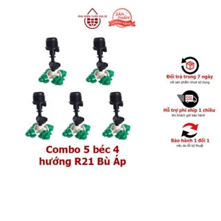 Trọn bộ 5 bộ béc phun sương 4 hướng lắp ren 21 có bù áp tưới lan, tưới rau - PHỤ KIỆN TƯỚI GIÁ SỈ