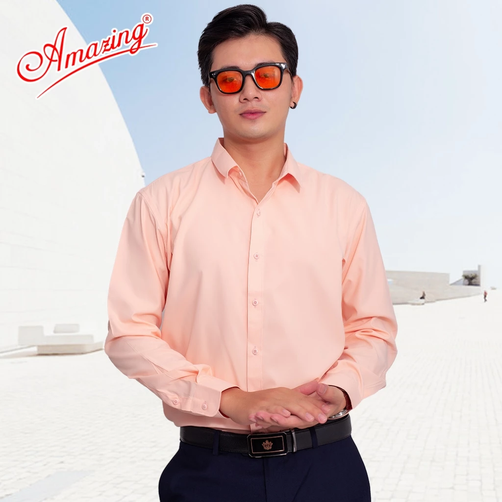 Áo sơ mi nam form body slim fit,  phong cách Hàn, vải màu trơn Bamboo mượt mát, hiệu Amazing