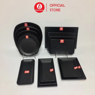 Đĩa Chữ Nhật và Đĩa Vuông SUPERWARE Nhựa Phíp 100% Melamine Đen Nhám - Black Color