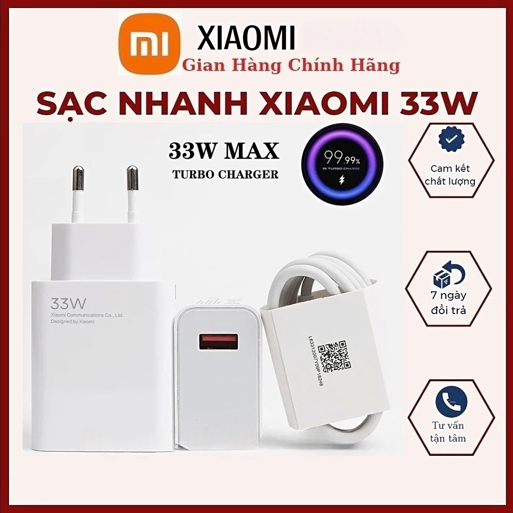 Bộ Sạc Nhanh Xiaomi 33W - Mi Charge Turbo 33W Siêu nhanh - Bảo Hành đổi mới 12 Tháng