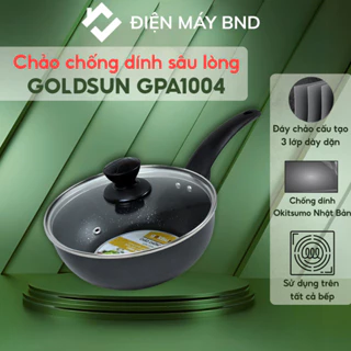 Chảo chống dính sâu lòng Goldsun GPA1004 - Chảo xào đáy từ phủ vân đá kèm vung kính bảo hành 12 tháng dienmaybnd