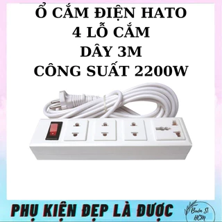 Ổ điện Hato trắng, ổ điện trắng ngắn 4 lỗ cắm 1 công tắc tiện lợi, ổ điện có áp suất cao, chịu nhiệt tốt dây dài 3m