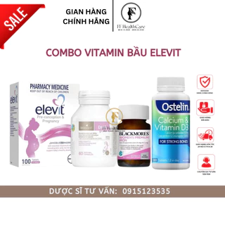 Combo Vitamin cho Mẹ Bầu (Elevit Bầu, Canxi Ostelin, DHA bầu Bioisland, Sắt Bầu Blackmores)- Chính Hãng Úc Có Tem Chemis