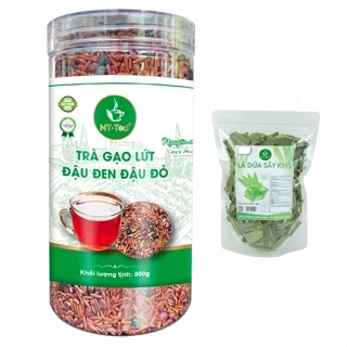 Trà Gạo Lứt Đậu Đen Xanh Lòng và Đậu Đỏ Mix Lá Dứa NT-Tea hũ 800gr - Lá Dứa túi 20gr để riêng - Nhất Tín Food