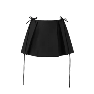 Cazi - Chân váy xếp ly dây nơ - Ella Skirt phong cách trẻ trung nữ tính ba màu đen,ghi,nâu cao cấp dễ phối đồ