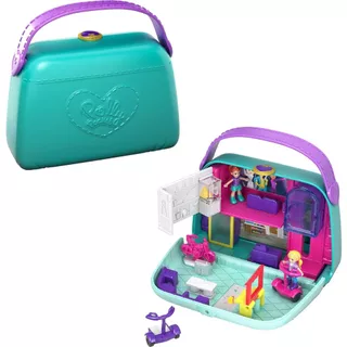 Đồ chơi búp bê Polly Pocket 2-In-1 Playset, Travel Toy with 2 Micro Dolls & Surprise Accessories, Pocket World Mini Mall