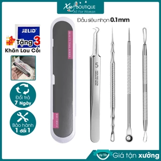 Bộ 4 Que Nặn Mụn Cao Cấp (Có Nhíp + Đầu Siêu Nhọn 0.1mm) - Tặng 3 Bông Lau Cồn