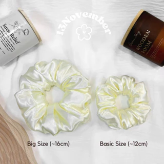 [SIÊU TO] Scrunchies Cột Tóc Vải Lụa Satin, Phi Bóng Cao Cấp Vàng Kem Beige Hàn Quốc Size To Nhún Sang Chảnh