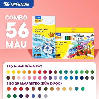 ( Tặng 1 Lông Dầu Đen Thiên Long ) Combo SWM-C006 và SWM-C009 Fiber Pen Thiên Long Colokit 56 màu rửa đư