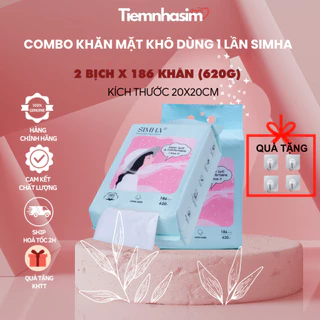 Combo 2 túi Khăn mặt khô SIMHA, khăn khô đa năng dùng 1 lần, khăn lau mặt 168 tờ