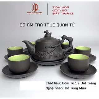 Bộ Ấm Trà Trúc Nhân Quân Tử Đen Nâu Bát Tràng Bộ Ấm Chén Uống Trà Cao Cấp Nghệ Nhân Đỗ Tùng Mậu