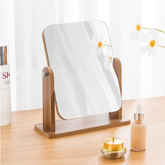 Gương trang điểm để bàn khung gỗ chất lượng cao kiểu Hàn Quốc có thể gập lại, độ phân giải cao và trong suốt